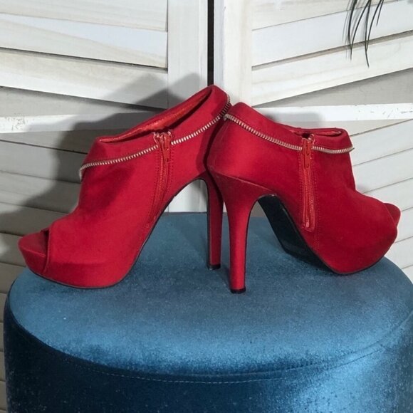 Body Central Red Platform Peep Toe Stiletto Heels Size 8 - Picture 7 of 12
